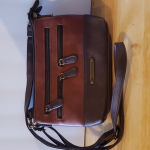 Stone Mountain USA brown leather crossbody wristlet bag purse
